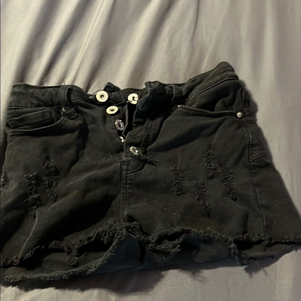 Black Distressed Denim Shorts